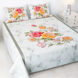 Story@Home Microfiber King Size Bedsheet with 2 Pillow Covers Marble Floral Print-image-46