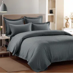 Story@Home 300 Tc Dark Grey Stripes Microfiber Double Size Bedsheet With 2 Pillow Covers-image-39