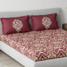 Ddecor Live Beautiful Ethnic Primary 145TC King Fitted Bedsheet With 2 Pillow Covers - Red-image-49