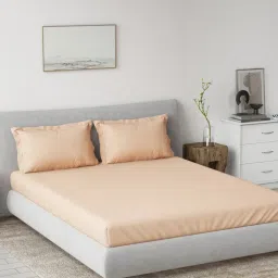 Ddecor Live Beautiful Solid Spectrum Flat 180TC King Bedsheet With 2 Pillow Covers - Orange-image-29