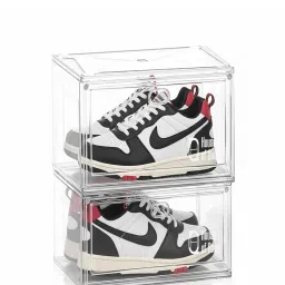 House of Quirk Shoe Boxes with Magnetic Door Clear Stackable Plastic - White (Pack Of 2)-image-49