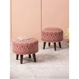 Nestroots Red Cotton Canvas Wooden Ottoman (Pack of 2)-image-10