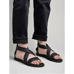 Shoetopia Braided Upper Wrap Strap Black Flat Sandals-picture-13