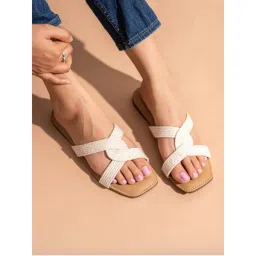 Indifeet White Stylish Open Toe Jute Flats with Braided Design-picture-22