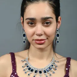 Odette Blue Alloy Stone Studded Jewellery Set-image-19