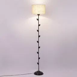 devansh Lux White Natural Fiber Floor Lamp with Black Iron Base image 2