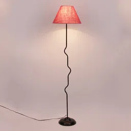 devansh Byron Pink Natural Fiber Floor Lamp with Black Iron Base image 2