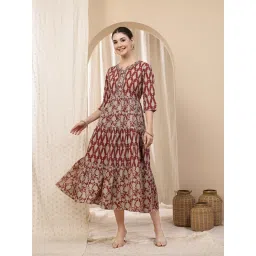 Zelena Ethnic Cotton Maternity Kurti - Zip Feeding And Pocket, Postpartum Wear - Rust image 5
