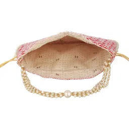 Aatmana Red & Gold Toned Chikan Embellished Work Potli Bag image 4