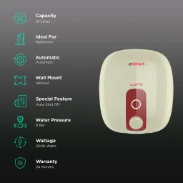 VENUS Lyra 10 Litre 5 Star Vertical Storage Geyser with Porcelain Enamel Technology (Ivory & Red) image 3