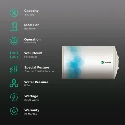a. o. smith AO Smith 15 Litres 3 Star Storage Water Geyser (2000 Watts, Elegance Slim-015-RHS, White) image 3