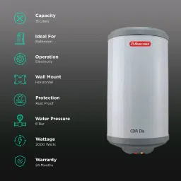 Racold CDR DLX 15 Litres 4 Star Horizontal Storage Geyser With LHS Water Inlet (White & Grey Dome) image 3
