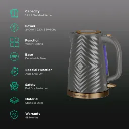 Russell Hobbs Groove 2400 Watt 1.7 Litre Electric Kettle with Perfect Pour Spout (Grey) image 3