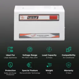 SafeStab 11 Amps Voltage Stabilizer For 1.5T Air Conditioner (150 - 270 V, Digital Display, VST 400D, White) image 3