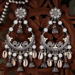 EVERSTYLISH Sanjoya Moon Peacock Earrings Oxidized Chaandbaali image 1