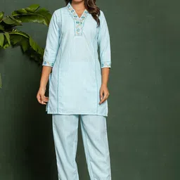 AUTUMN LANE Women Floral Embroidered Cotton Kurti with Trousers-picture-12