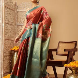 Silk Land Floral Zari Tissue Banarasi Saree-image-55