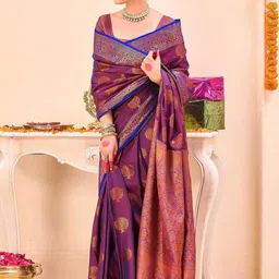 Mitera Ethnic Motif Woven Design Zari Saree With Blouse Piece image 2