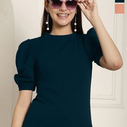Metronaut Women Pack Of 2 Puff Sleeve Peplum Top-picture-23