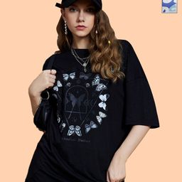 Christy World Butterfly Graphic Printed Pack Of 2 Round Neck Oversized Cotton T-shirts-picture-7