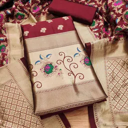 Panzora Floral Woven Design Zari Banarasi Silk Unstitched Dress Material-picture-33