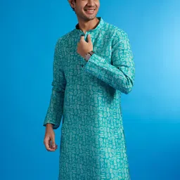Diwas by Manyavar Men Abstract Printed Mandarin Collar Cotton Straight Kurta image 4