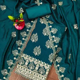 rangtulika ethnics Rangtulika Floral Embroidered Sequinned Unstitched Dress Material-picture-24