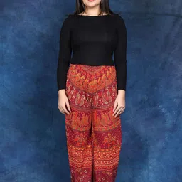 Exotic India Women Printed Marriage Procession from Jodhpur Casual Trousers-image-98