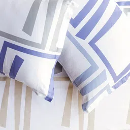 HOMEMONDE White & Blue Printed Cotton 210 TC Queen Bedsheet Set 2.28m x 2.13m image 5