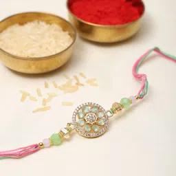 Exotic India Stone Studded & Beaded Floral Thread Rakhi-picture-31