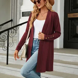 Outzidr Full Sleeves Self Design Longline Shrug image 5