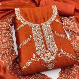 LeeliPeeri Designer Embroidered Art Silk Unstitched Dress Material image 2