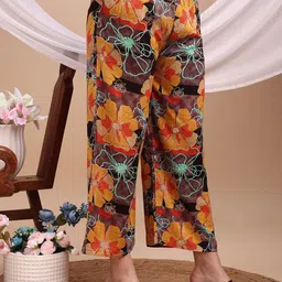 KALINI Floral Printed Mandarin Collar Three-Quarter Sleeves Straight Kurta With Palazzos image 3