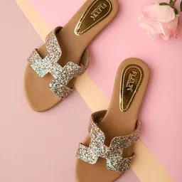 FLEUR FOOTWEAR Women Synthetic Slip-On Open Toe Flats-image-1