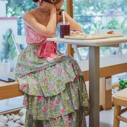 ODHANON Floral Printed Cotton Top & Maxi Skirt Co-Ord Set image 5