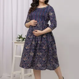 BAESD Women Abstract Print Maternity Midi Dress image 5