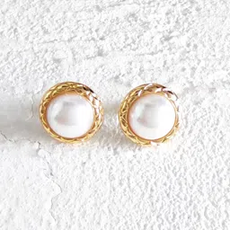 VAGHBHATT Gold-Plated Pearls Beaded Textured Rim Circular Studs-picture-15