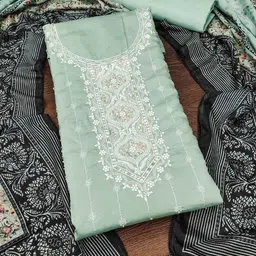 SHADOW & SAINING Embroidered Pure Silk Semi-Stitched Dress Material-picture-24