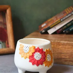 WEAVING HOMES White & Yellow Floral Bliss Ceramic Planter-picture-24
