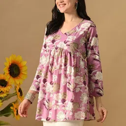 HERE&NOW Floral Printed Cotton A-Line Tunic image 2