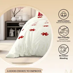 LIVING ROOTS Cream-Coloured & Red Floral 210 TC King Bedsheet with 2 Pillow Covers image 3