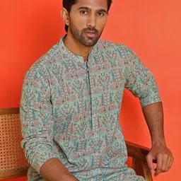 Anouk Men Floral Embroidered Regular Thread Work Pure Cotton Kurta with Pyjamas image 5