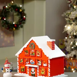 Little Surprise Box LLP Red Snow Home Shaped Wooden Advent Calendar Showpiece image 2
