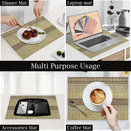 LUXEHOME INTERNATIONAL Brown & Grey 4 Pieces Striped Table Placemats image 2