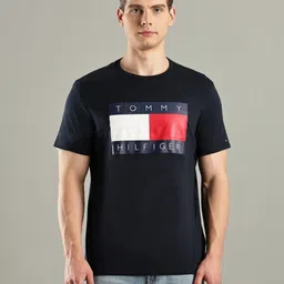 Tommy Hilfiger Brand Logo Printed Round Neck Short Sleeves Cotton Casual T-Shirt image 1