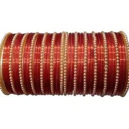 THE BLAZZE Orange Glass Artificial Stones & Beads Bangle image 1