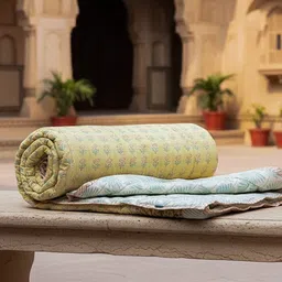 Baarno Yellow & Green Floral Printed Cotton Mild Winter 400 GSM Double King Quilt-picture-18