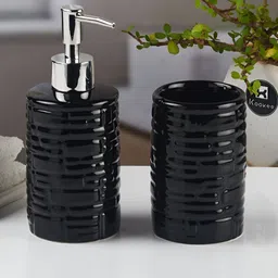 Kookee Black 2 piece Abstract Ceramic Bath Accessories Set image 1