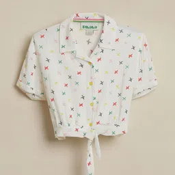 PILOLO Girls Printed Shirt Collar Short Sleeves Shirt Style Tops-picture-48