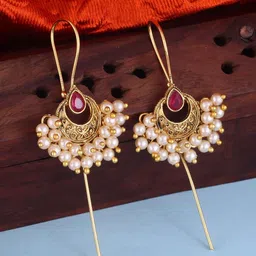 Vighnaharta Gold-Plated Cubic Zirconia Studded & Pearls Beaded Crescent Shaped Ear Cuff-picture-34